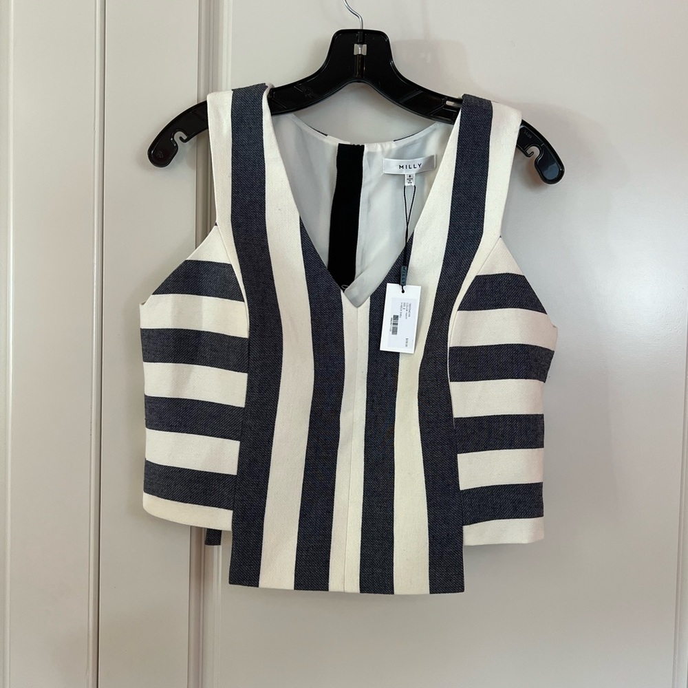 Milly dark blue and off white Striped sleeveless Top